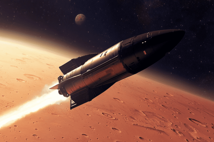 SpaceX Starship heading towards Mars