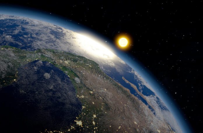 A stunning view of Earth from space, showing the curvature of the planet with stars in the background