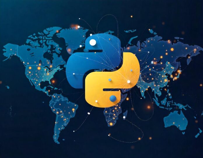 A futuristic AI-powered Python code running on a holographic interface.