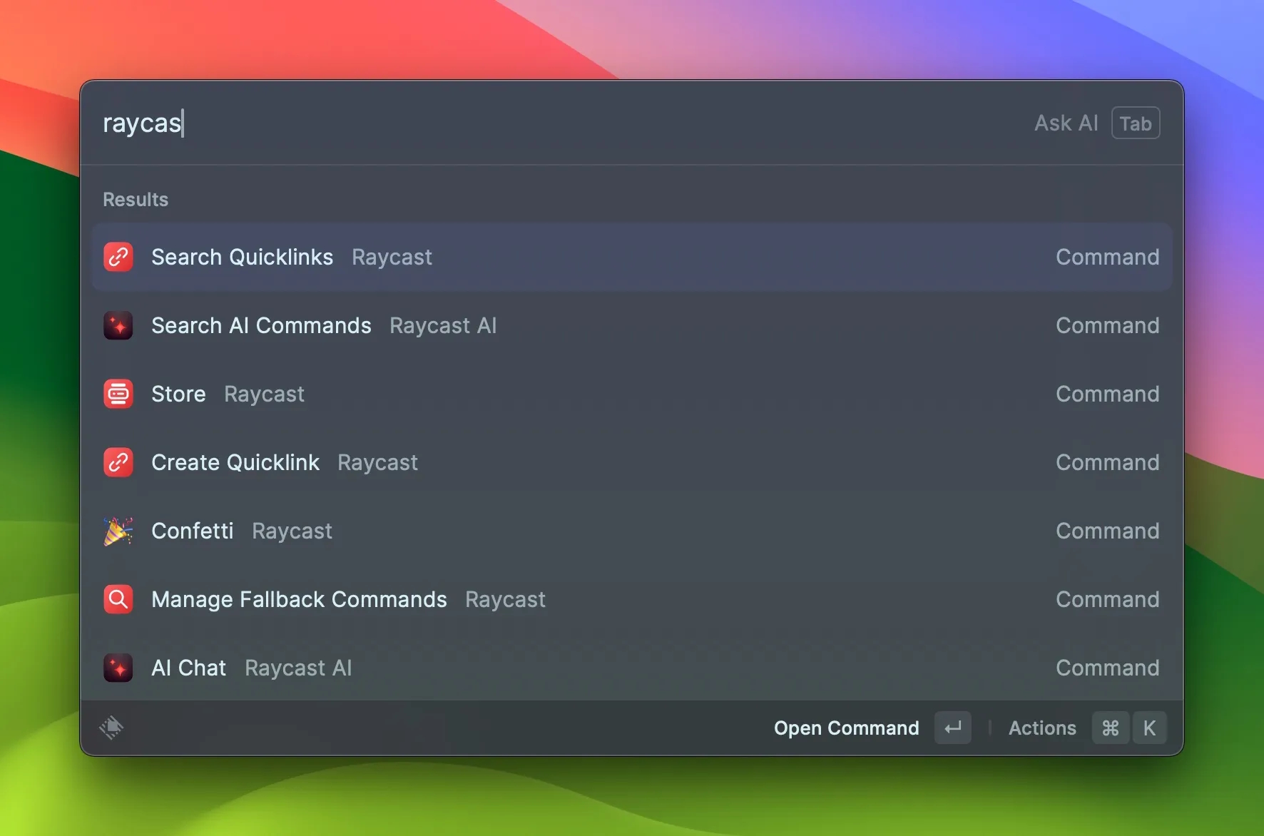Screenshot of Raycast launcher with developer productivity tools