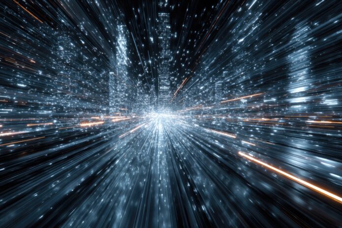 A visual representation of fast-moving digital changes powered by artificial intelligence.
