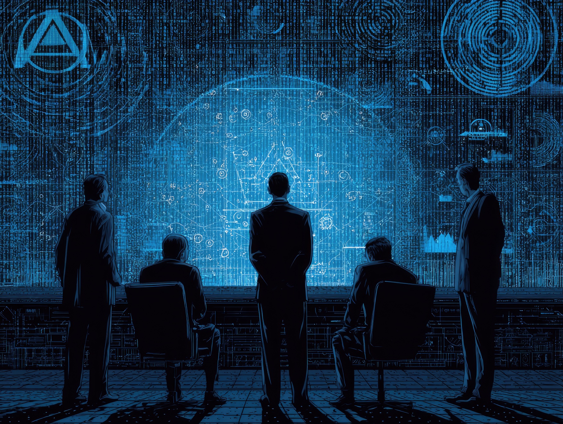 A conceptual rendering of CIA agents analyzing blockchain activity on screens