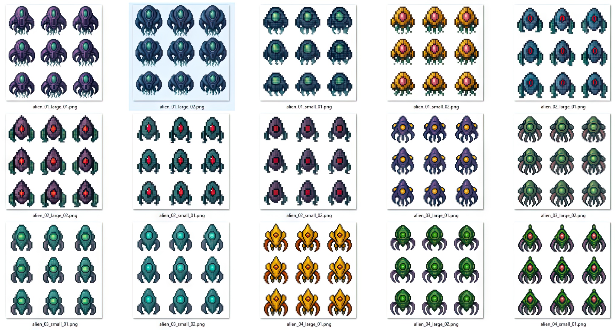 AI-generated enemy spaceship designs featured in Galactic Striker.