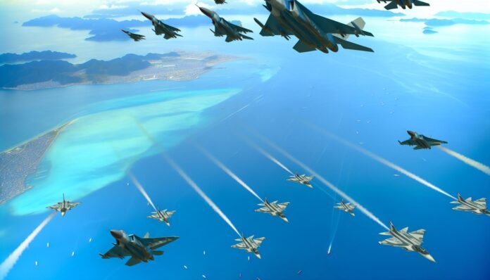 Chinese jets flying over the Taiwan Strait