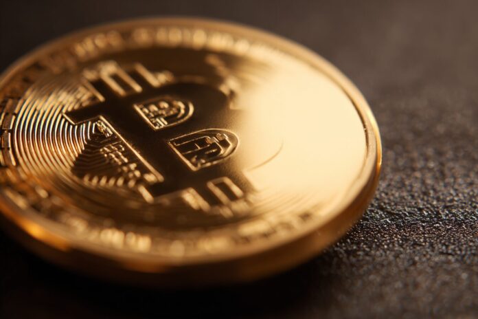 Close-up of a golden Bitcoin coin with the Metaplanet logo hovering above, symbolizing corporate investment in cryptocurrency.