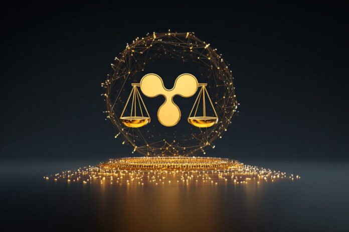 Ripple logo with a legal scale, symbolizing court decision and resolution