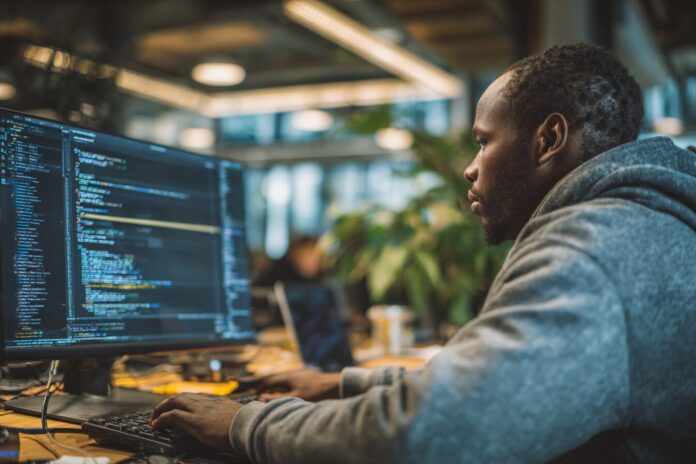 Developer collaborating with an AI copilot interface on screen