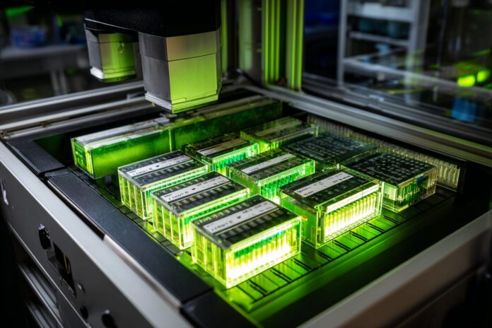 NVIDIA GPUs accelerating protein sequence alignment workflows in a high-tech laboratory.