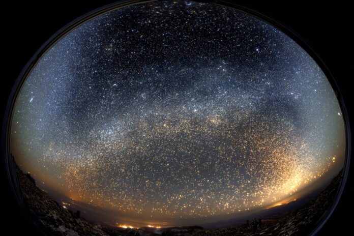 Wide-angle view of the night sky captured by the Rubin Observatory LSST Camera, dotted with newly discovered asteroids.