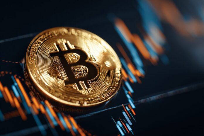 Bitcoin price chart in a consolidation range near resistance with lower on-chain volume.