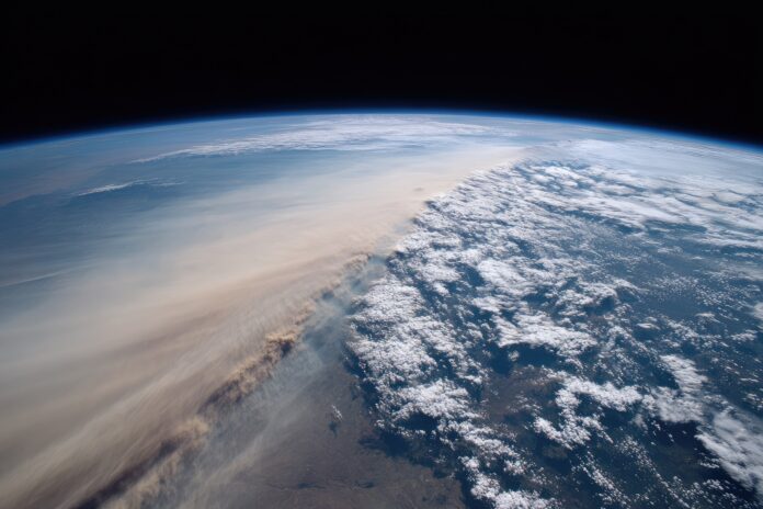 A sweeping dust cloud observed from the International Space Station over North America in June 2025.