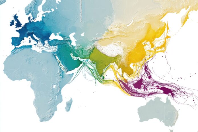 Map of the Wallace Line marking animal distribution between Asia and Australia.