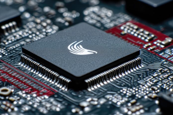 Close-up image of a Qualcomm Snapdragon chip on a phone motherboard.