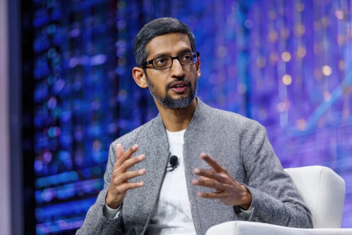 Sundar Pichai speaking at a tech summit