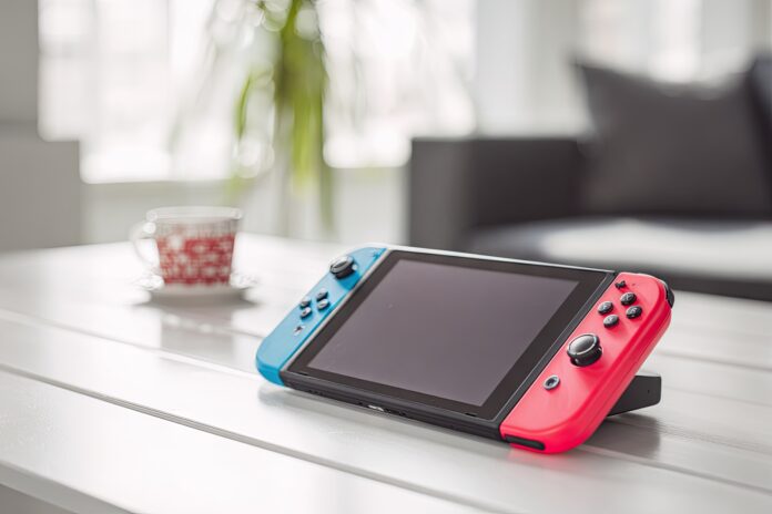 Nintendo Switch 2 console and Joy-Cons on a white table