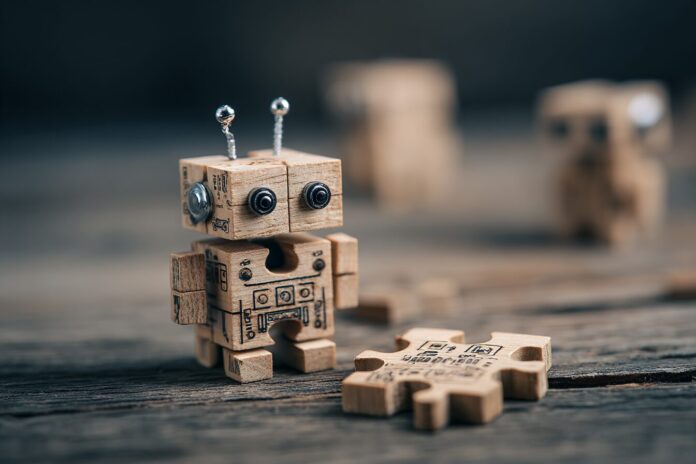 Robotic puzzle pieces symbolizing AI attempting to solve complex logical tasks