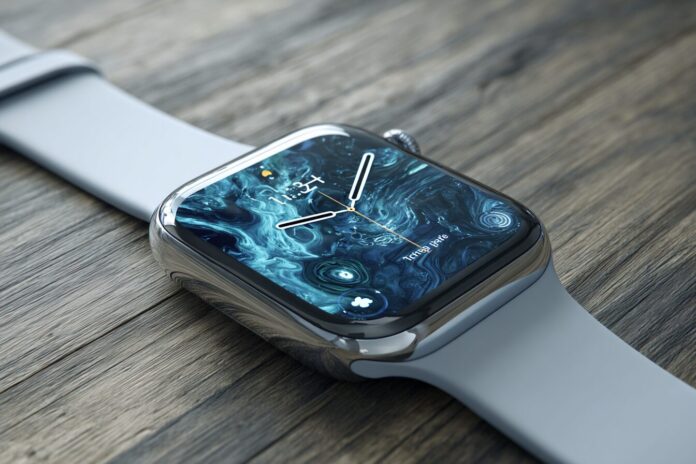 Apple Watch displaying the new Liquid Glass UI with subtle Apple Intelligence hints.