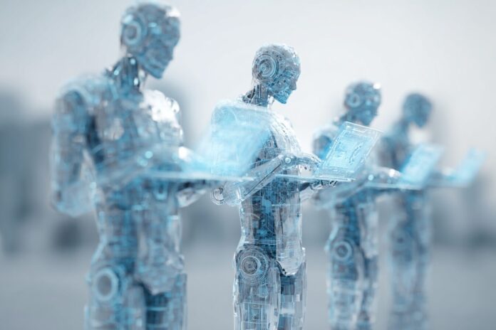 Visual representation of autonomous AI agents performing digital tasks
