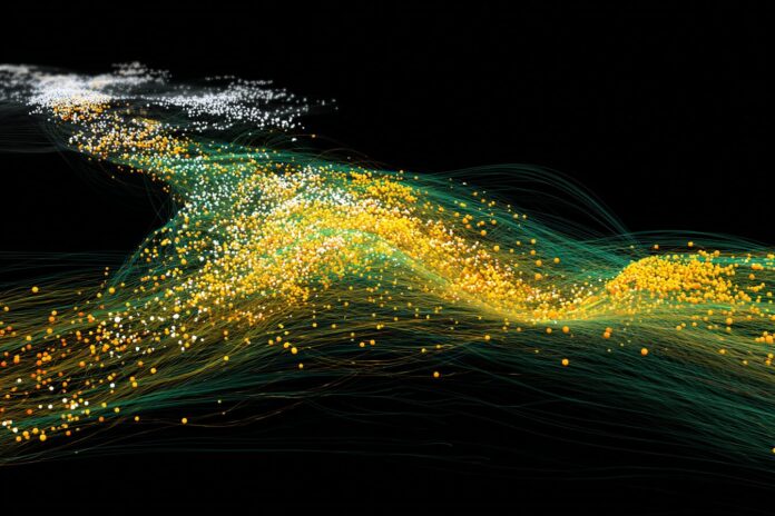 A network visualization illustrating diverse data sources flowing into an AI system.