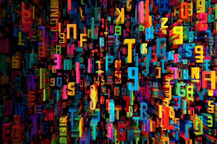 Abstract representation of AI shaping digital fonts through code and creativity.