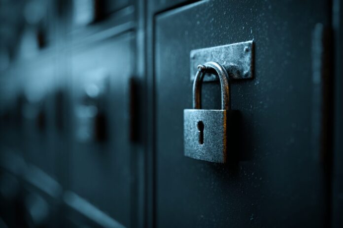 A locked digital file cabinet symbolizing data broker secrecy.