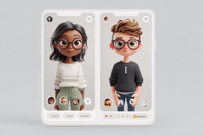 Character.AI video generation interface with animated chatbot characters.
