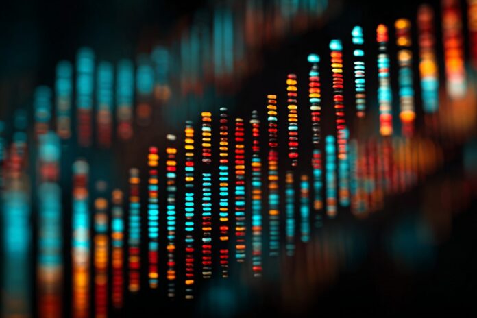 Visual representation of AI algorithms analyzing genetic data
