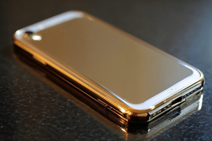 The Trump T1 smartphone in gold color, reflecting its latest, scaled-back design.