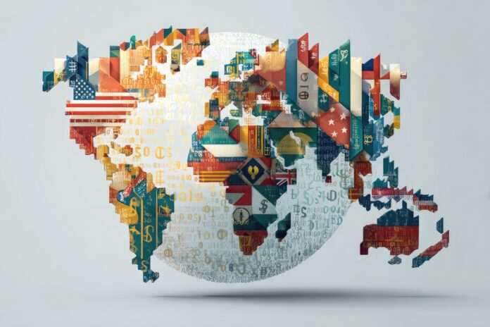 Digital illustration representing unified global payments across multiple countries