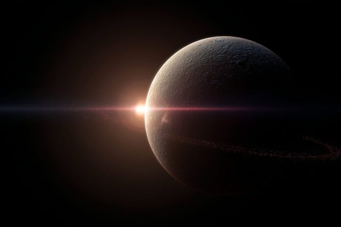 Artistic depiction of the new dwarf planet 2017 OF201 orbiting the sun at the edge of the solar system.