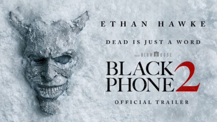 The official poster for Black Phone 2 featuring the ominous black phone and masked villain.