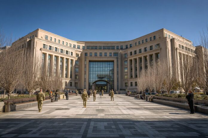 Pentagon building with military personnel and offices
