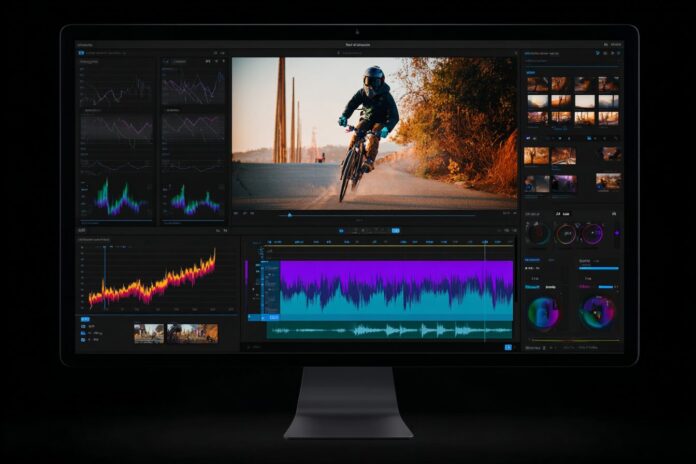 An AI-powered video editing dashboard showing automated film editing features.