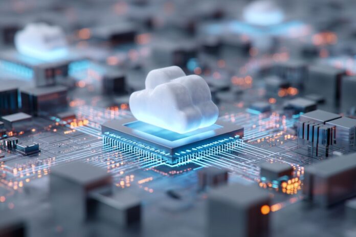 Abstract representation of futuristic AI chips and cloud technologies powering intelligent models.