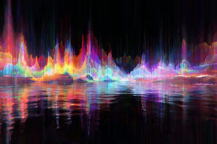 Abstract representation of fake streams and AI-generated music for Deezer