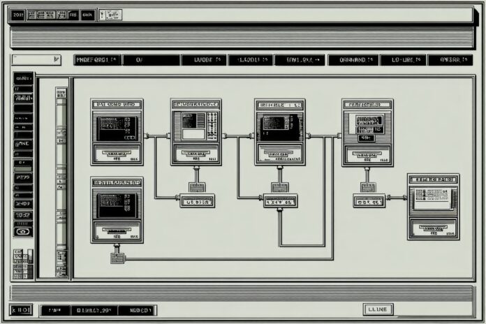 Early HyperCard stack interface showing linked cards and navigation buttons.