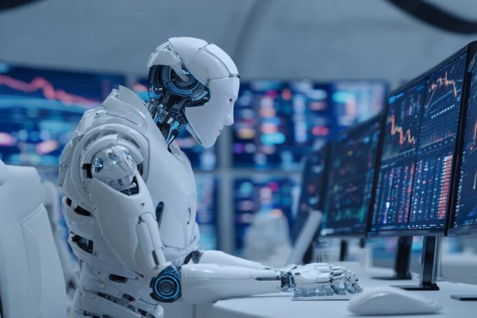 Anthropic Claude AI analyzing complex market, financial, and medical data in a futuristic workspace.