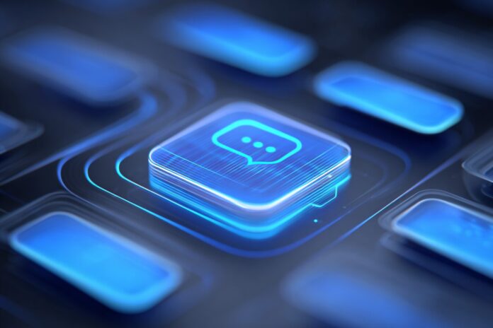 A digital illustration showing a brand logo highlighted by an AI chatbot interface, representing enhanced visibility.