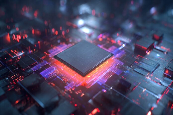 AMD Ryzen 5 9600X3D processor rendered against a futuristic mid-range PC background.