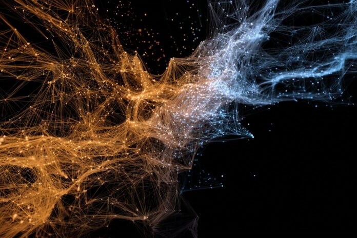 Visualization of a dynamic neural network constantly updating as it learns new data