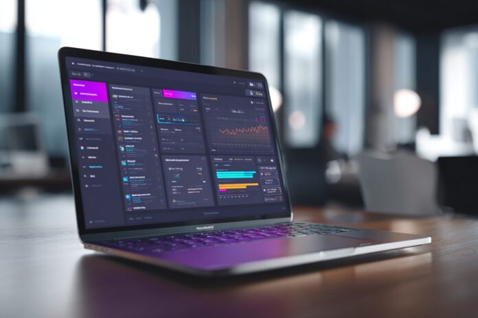 Laptop showing AI-driven app builder interface, symbolizing Base44's vibe coding technology.