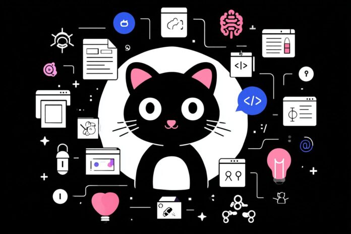 Illustration of a GitHub Octocat surrounded by AI and ML icons, representing collaboration and innovation.