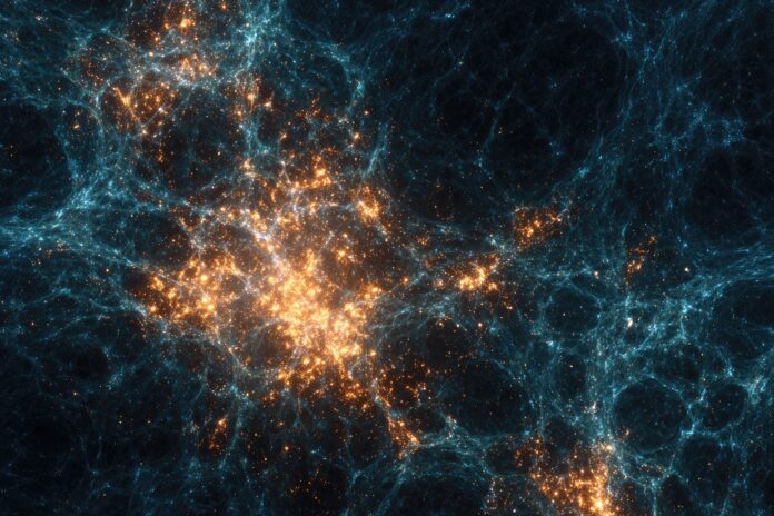 The cosmic web showing clusters of galaxies representing universal complexity.