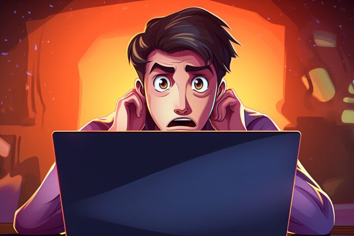 A person checking the ChatGPT status page on their laptop with a concerned expression