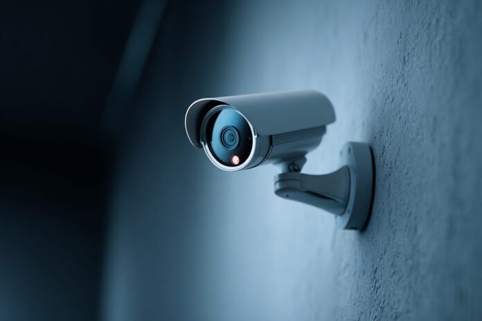 A home security camera mounted on a wall inside an apartment, unplugged and turned off, symbolizing privacy protection.