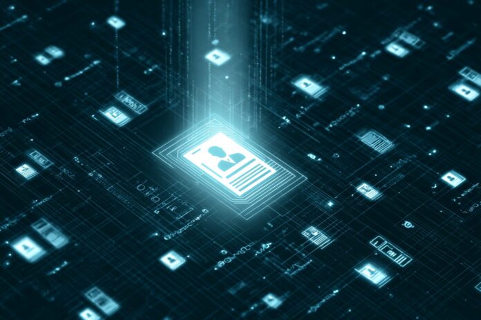 Visual of a digital ID concept enveloped in cryptographic zero-knowledge proof elements