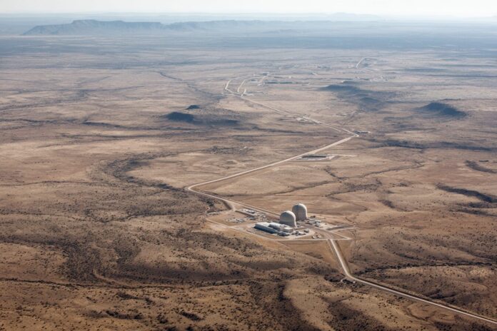 Aerial view of West Texas landscape near a nuclear waste storage facility