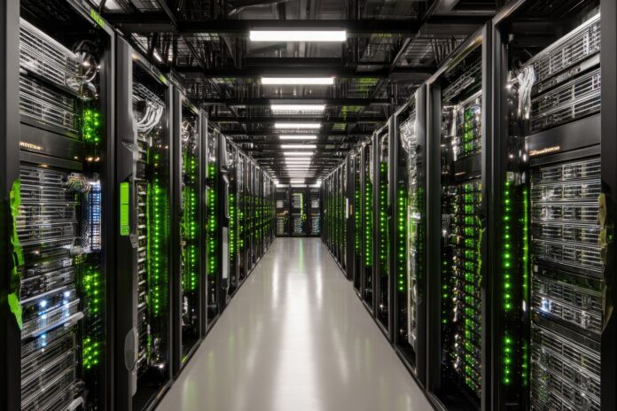 NVIDIA GB200 NVL72 server rack in a state-of-the-art data center