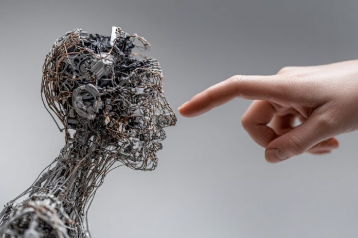 AI struggling with a complex problem while a human solves it naturally