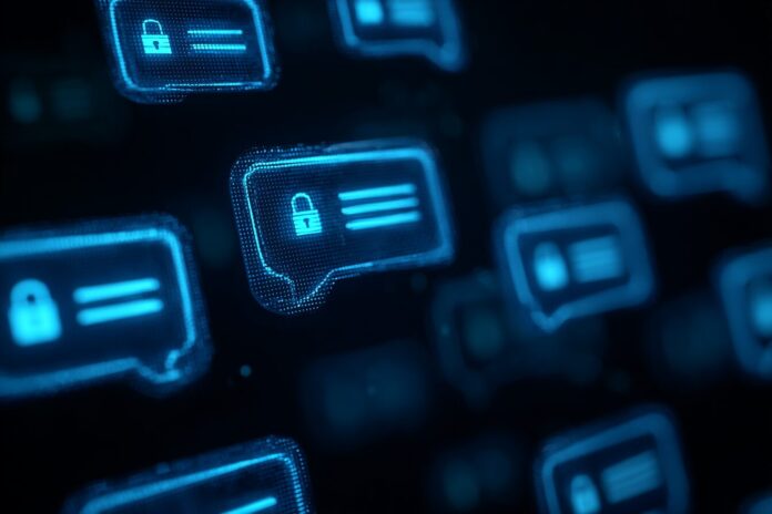 A secure AI assistant chat window with lock icons indicating encrypted communication.